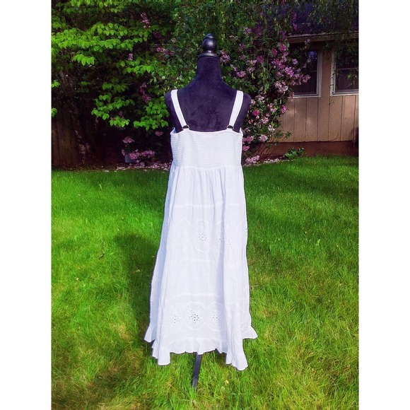 NEW 100% Cotton Maxi Beach Dress 2X - White Eyelet Tiered‎ Boho Peasant - Picture 3 of 8